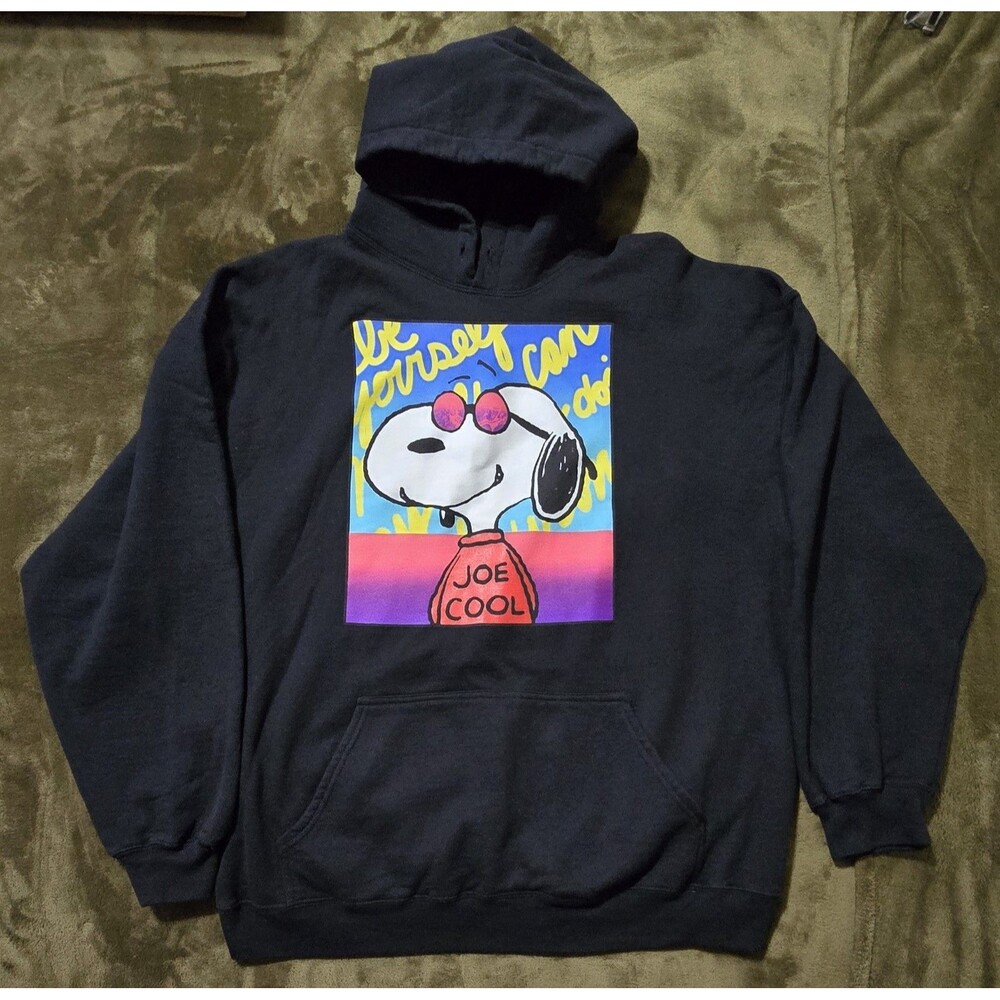Peanuts Snoopy Hoodie Pockets Joe Cool Black Size XL